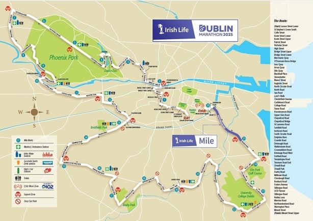 Map of Dublin City Marathon route
