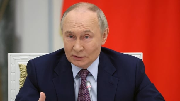 MOSCOW, RUSSIA - OCTOBER 23 (RUSSIA OUT) Russian President Vladimir Putin gestures during the meeting of the Presidential Council for the Implementation of State Demographic and Family Policy, on October 23, 2025 in Moscow, Russia. The U.S. Treasury and the European Union (E.U.) have both announced 