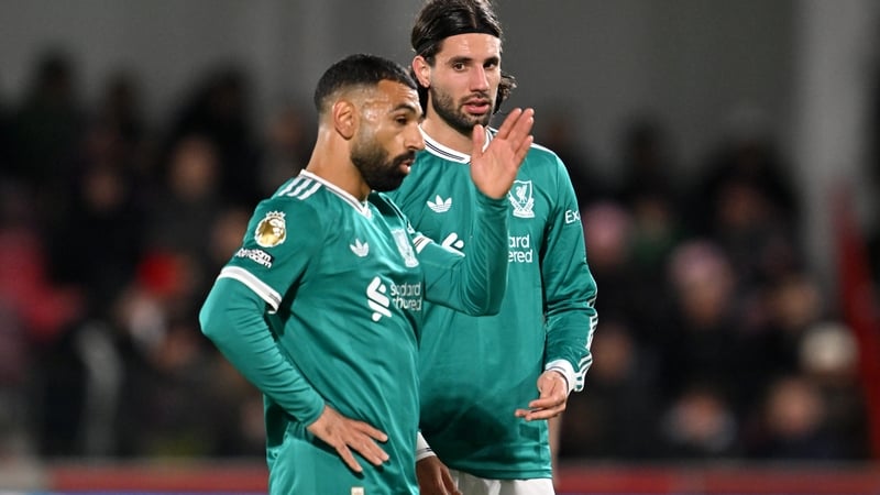 Liverpool's Mohamed Salah (L) and Dominik Szoboszlai during the defeat to Brentford