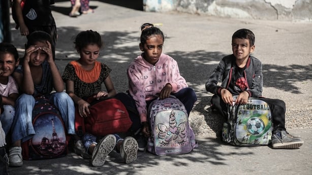 Palestinian students are seen at the Al-Razi School after classes resumed in United Nations Relief and Works Agency for Palestine Refugees in the near east (UNRWA) schools in Gaza City, Gaza on October 26, 2025. UNRWA schools, which have served as shelters for long-term displaced families, are once