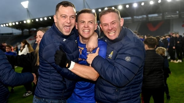 26 October 2025; Steven Sherlock of St Finbarr's celebrates with supporters after his side's victory in the Cork County Senior Club Football Championship final match between Nemo Rangers and St Finbarr's at SuperValu Pairc Ui Chaoimh in Cork. Photo by Tom
