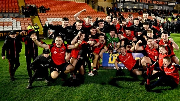 26 October 2025; Madden Raparees celebrate after victory in the Armagh County Senior Club Football Championship final match between St Patrick's Cullyhanna and Madden Raparees at BOX-IT Athletic Grounds in Armagh. Photo by Piaras Ó Mídheach/Sportsfile