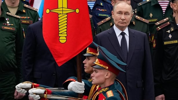 Russia's President Vladimir Putin attends a wreath-laying ceremony at the Tomb of the Unknown Soldier in the Alexandrovsky Garden near the Kremlin wall to commemorate the 84th anniversary of the Nazi Germany's invasion of the Soviet Union in 1941 during the Memory and Sorrow Day in Moscow on June 22
