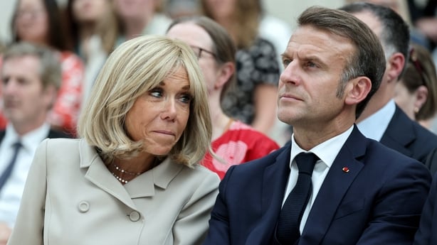 France's President Emmanuel Macron and his wife Brigitte Macron attend a ceremony during their visit to The British Museum in London in July