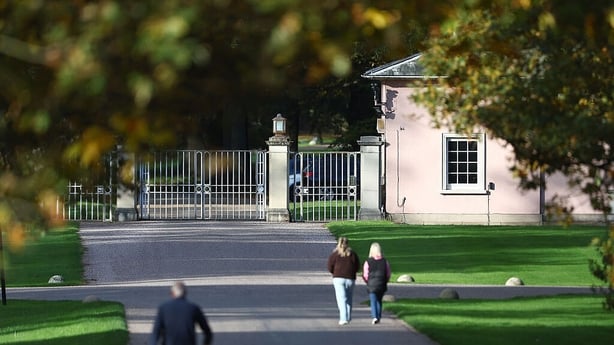 Entrance gates and gatehouse to Royal Lodge are seen in Windsor Great Park