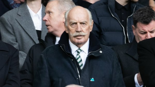 GLASGOW, SCOTLAND - MARCH 16: (L-R) Peter Lawwell, Dermot Desmond and Michael Nicholson during a William Hill Premiership match between Celtic and Rangers at Celtic Park, on March 16, 2025, in Glasgow, Scotland. (Photo by Craig Foy/SNS Group via Getty Ima