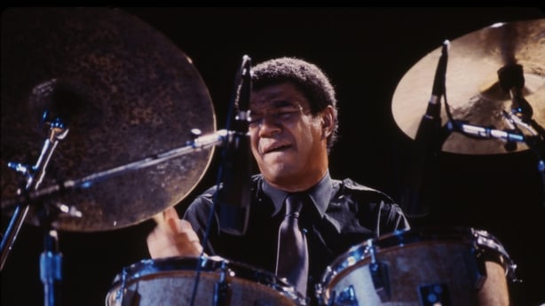 Jack DeJohnette plays drums on stage during the One Night with Blue Note concert at The Town Hall, New York on 22 February, 1985
