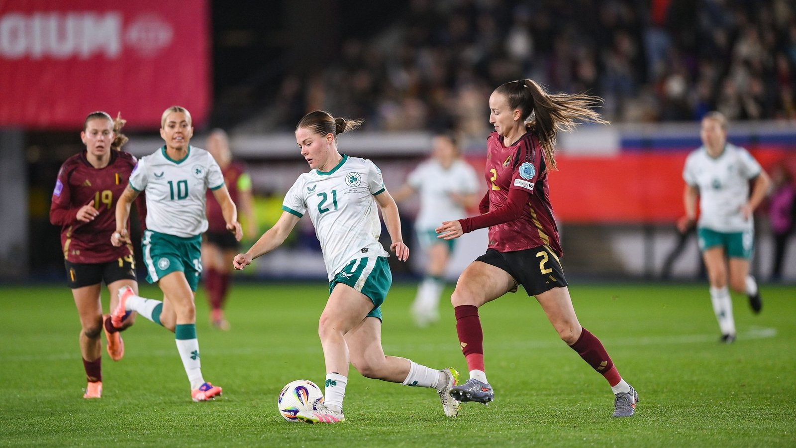 Follow all the action from Leuven as the Republic of Ireland look to build on their first-leg win and secure promotion to group A of the UEFA Women's Nations League.