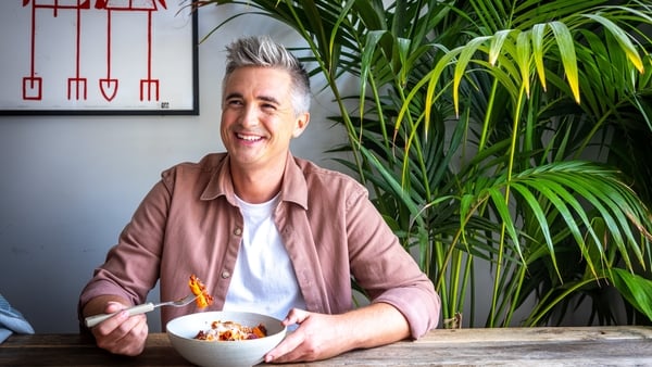 Donal Skehan eating a bowl of pasta