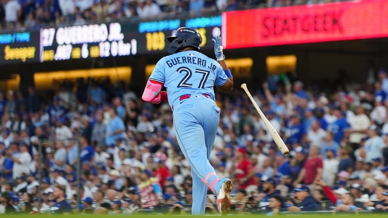 Vladimir Guerrero Jr sets off for his home run as the Toronto Blue Jays levelled the series