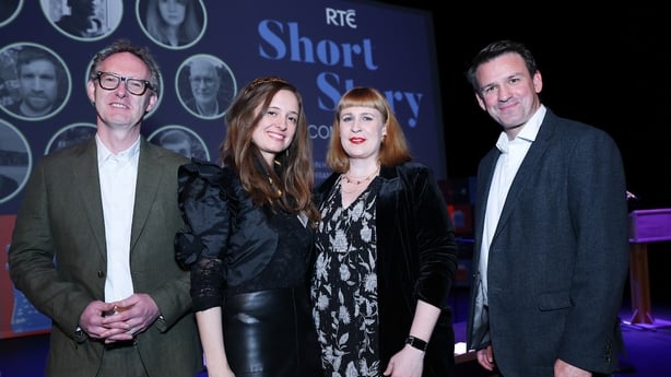 writer Jill Kenny with 2025 RTÉ Short Story Competition judges Neil Hegarty, Jan Carson and Tristan Rosenstock, on awards night at Pavilion Theatre Dun Laoghaire