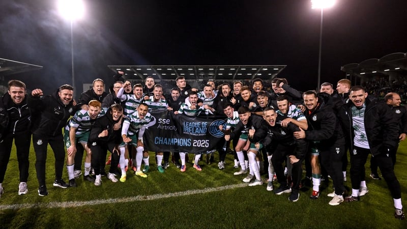 Shamrock Rovers players and staff celebrate after the match