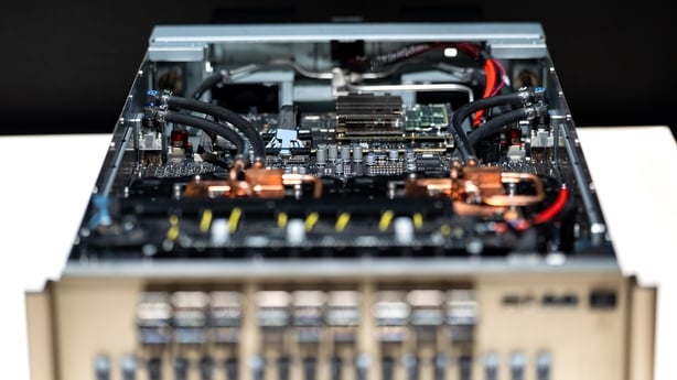 The Nvidia Quantum-X Photonics InfiniBand Switch System during the Nvidia GTC in Washington