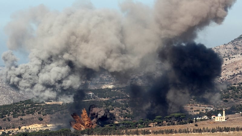 Smoke rises following an Israeli airstrike on the outskirts of the southern Lebanese village of Ej Jarmaq