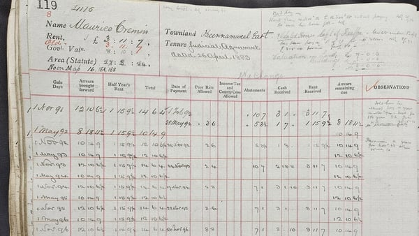 Extract from Cork Tenants Rent Ledger