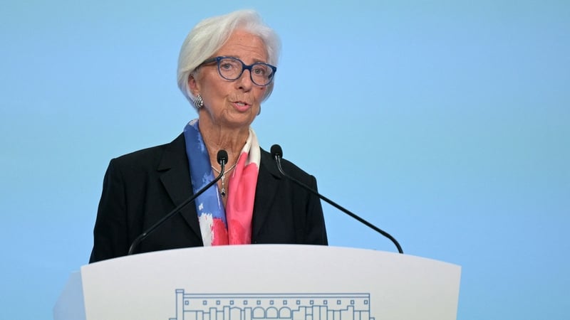ECB President Christine Lagarde speaks during a press conference on Eurozone monetary policy in Florence.