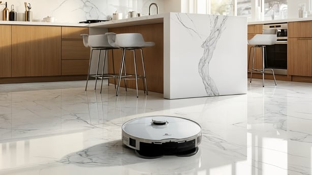robot cleaner on kitchen floor
