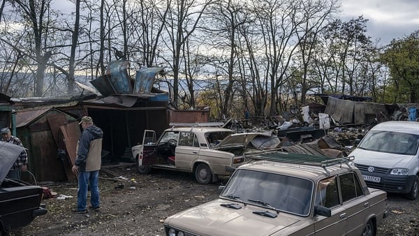 A view of the aftermath of the Russian air strike on a residential neighborhood in the city of Sloviansk, Ukraine, on 30 October 30