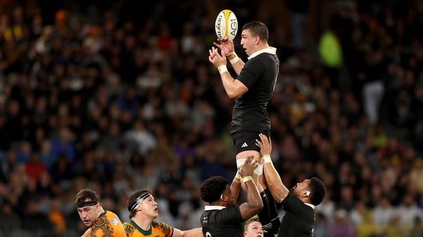 PERTH, AUSTRALIA - OCTOBER 04: Simon Parker of the All Blacks during The Rugby Championship & Bledisloe Cup match between Australia Wallabies and New Zealand All Blacks at Optus Stadium on October 04, 2025 in Perth, Australia. (Photo by Cameron Spencer/Getty Images)