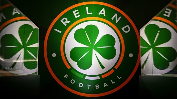 24 October 2025; A detailed view of the Ireland Football crest inside the stadium before the UEFA Women's Nations League A/B promotion/relegation play-off first leg match between Republic of Ireland and Belgium at the Aviva Stadium in Dublin. Photo by Ste