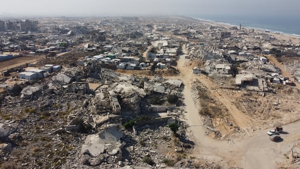 GAZA CITY, GAZA - OCTOBER 31: Destruction is seen in the Tel al-Hawa neighborhood after Israeli forces withdraw following the ceasefire in Gaza City, Gaza, on October 31, 2025. Most buildings are reduced to rubble, and the area's infrastructure has been severely damaged. (Photo by Wisam Ibrahim/Anad