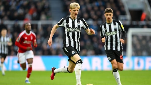 Anthony Gordon of Newcastle United is playing during the Premier League match between Newcastle United and Nottingham Forest at St. James's Park in Newcastle, on December 26, 2023.