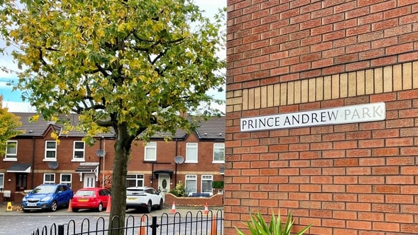 A street sign for Prince Andrew Park in south Belfast, Northern Ireland