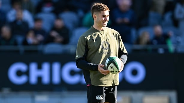31 October 2025; Jack Crowley during Ireland Rugby captain's run at Soldier Field in Chicago, USA. Photo by Ramsey Cardy/Sportsfile