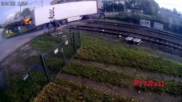 CCTV footage captures train collision with truck in the Netherlands