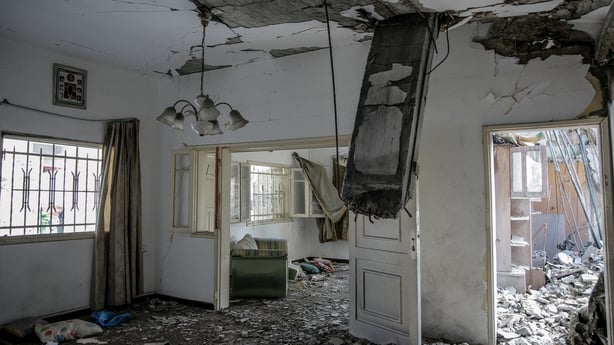 A view of the damaged house of former Palestinian President Yasser Arafat