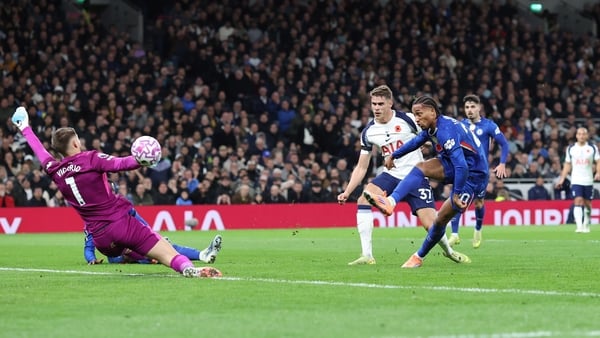 Joao Pedro of Chelsea scoring against Tottenham, Premier League, November 2025