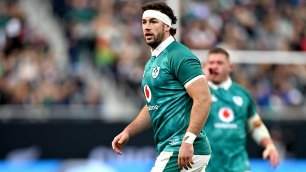 1 November 2025; Caelan Doris of Ireland during the Gallagher Cup match between Ireland and New Zealand at Soldier Field in Chicago, USA. Photo by Ramsey Cardy/Sportsfile