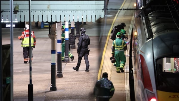 Emergency responders on the train platform in Cambridgeshire.