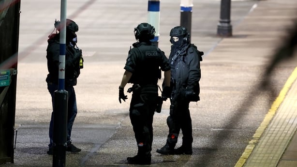 British Transport Police emergency responders on the train platform at Huntingdon station.