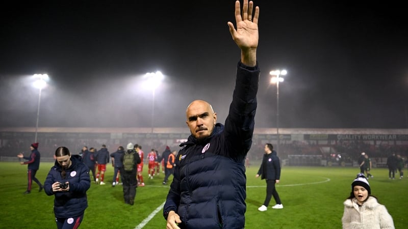 Shelbourne manager Joey O'Brien salutes the home fans after the final game of the season