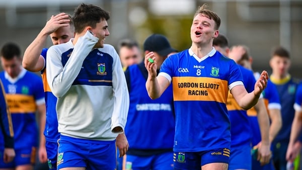 2 November 2025; Adam McDonnell of Summerhill, right, and team-mates after their side's victory the AIB Leinster GAA Football Senior Club Championship round 1 match between Summerhill and Killoe Young Emmets at Páirc Tailteann in Navan, Meath. Photo by Sh