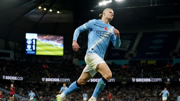 Erling Haaland after scoring Manchester City's second goal against Bournemouth in Premier League, November 2025