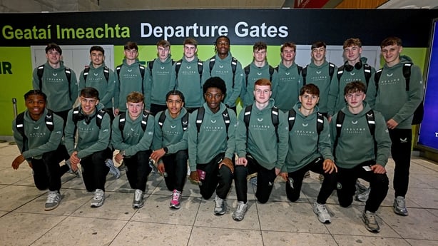 Republic of Ireland players at Dublin Airport ahead of the Republic of Ireland U17s flight to Qatar for the FIFA Under-17 World Cup 2025.