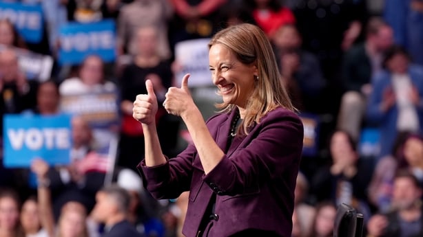 Representative Mikie Sherrill, Democratic gubernatorial candidate for New Jersey, during a campaign event in Newark, New Jersey, US, on Saturday, Nov. 1, 2025. In both the Virginia and New Jersey's governor's races, Democrats are fielding a pair of veteran Washington lawmakers with center-left votin