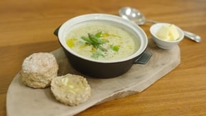 Asparagus Soup with Bellingham Blue and Croutons show image