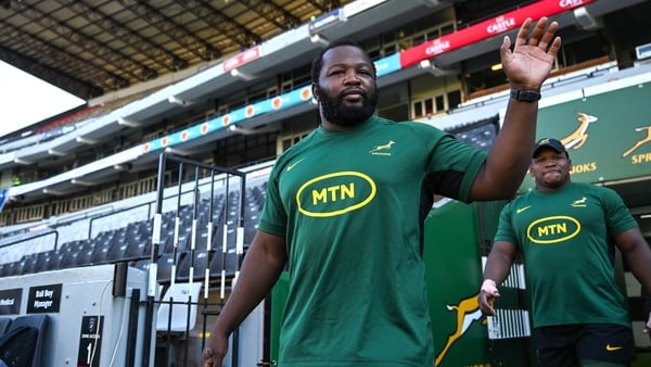 9 July 2024; Ox Nche arrives for a South Africa rugby squad training session at Kings Park in Durban, South Africa. Photo by Brendan Moran/Sportsfile
