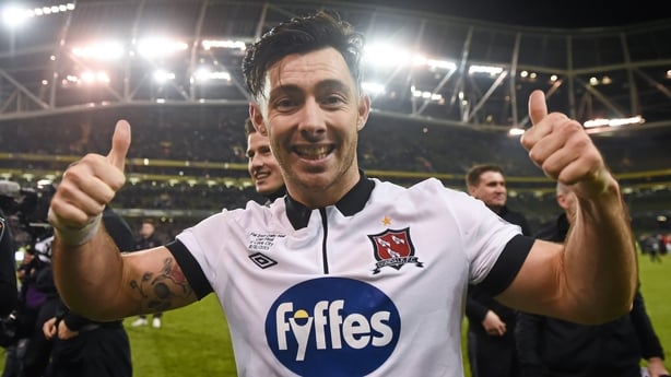 8 November 2015; Dundalk FC goalscorer Richie Towell celebrates after the game. Irish Daily Mail Cup Final, Dundalk FC v Cork City FC. Aviva Stadium, Lansdowne Road, Dublin. Photo by Sportsfile