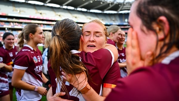 Galway players Róisín Black and Mairead Dillion embrace after this year's ALl-Ireland final victory