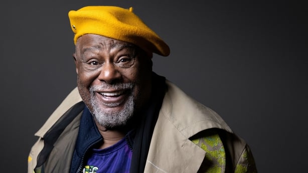 American singer, songwriter, record producer, and painter George Edward Clinton poses during an exhibition of his paintings at the Galerie Mariane Ibrahim in Paris on 23 October, 2025