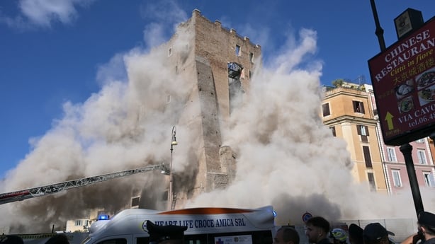 A tower in Rome partly collapses
