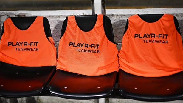 31 January 2025; A general view of substitute bibs before the Jim Malone Cup match between Dundalk and Drogheda United at Oriel Park in Dundalk, Louth. Photo by Piaras Ó Mídheach/Sportsfile