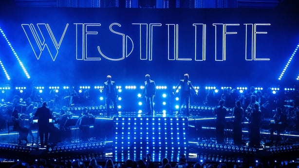 Westlife during their performance with the Royal Philharmonic Concert Orchestra at Royal Albert Hall on 28 October, 2025 in London