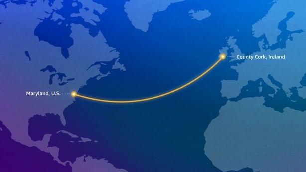 Image of a map between Maryland in the US and Cork in Ireland