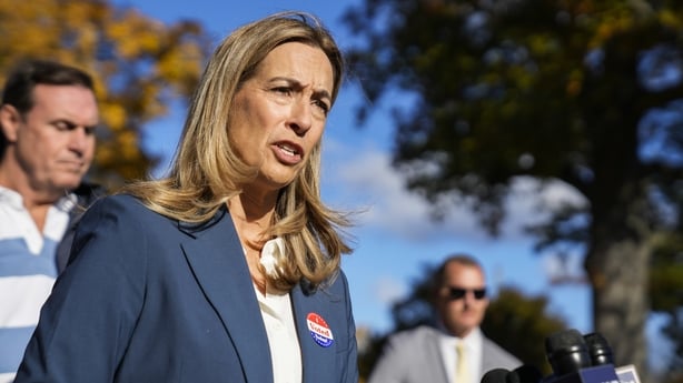 New Jersey Democratic gubernatorial candidate Mikie Sherrill speaks to the media after casting her vote today