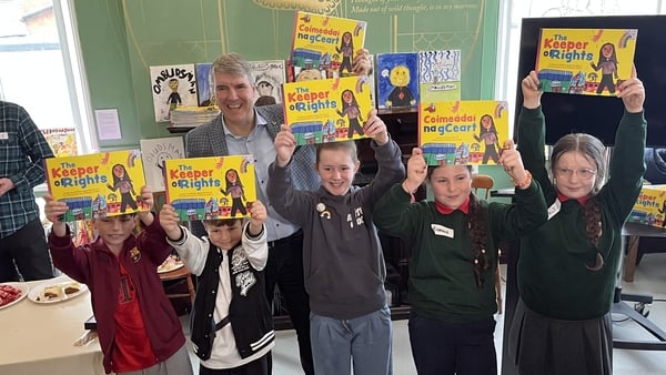 Ombudsman for Children Dr Niall Muldoon with a group of children at the launch of a new book in Sligo